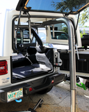 LIFTnGO hardtop removal and storage tool by TopLift Pros for Jeep Wrangler and Ford Bronco, showing the tool in use on a vehicle.