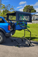 TopLift Pros TEST TopLift Pro™ Ford Bronco 4-Door Hardtop Removal Lift with PowerPro and cover, showing the lifting equipment and hardtop.