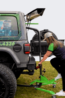 TopLift Pros Venture Pro hardtop removal and storage tool for Jeep Wrangler and Ford Bronco, shown in use.